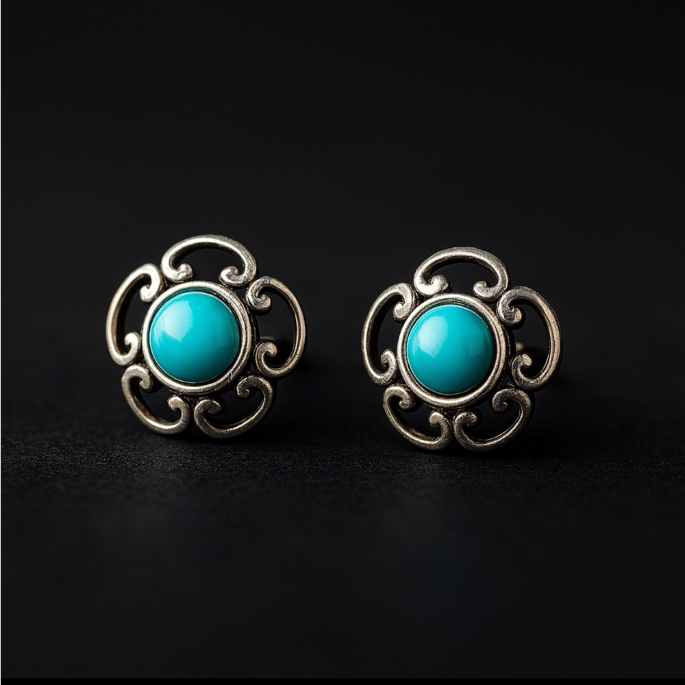 Turquoise Sterling Silver Post Earrings 925 SS New